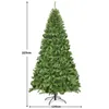 A full shot of a green artificial Christmas tree on a white background with size indicators. Produktbild-Vorschau