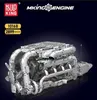 A detailed, metallic model of a V8 engine with a propeller, set against a dark blue background. Produktbild-Vorschau
