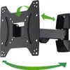 A black TV wall mount with adjustable arms is shown against a white background. Green arrows indicate the movement capabilities of the mount. Náhľad obrázku produktu