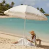Sonnenschirm Strandschirm Balkon Gartenschirm creme Fransen Produktbild-Vorschau 2
