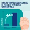 A marketing image showing a bar graph comparing the effectiveness of a wart remover to other wart removers, with an illustration of a foot with a wart on the right side. Podgląd zdjęcia produktu