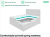A cutaway view of a mattress showing its internal layers, including springs and foam, with descriptive text and a brand logo. Produktbild-Vorschau