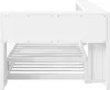 Side view of a white metal bed frame with a slatted base. Produktbild-Vorschau