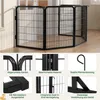 A black metal pet playpen set up in a room, with close-up shots of its features below. Podgląd zdjęcia produktu