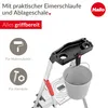 A close-up of a ladder with a tray and bucket attached, highlighting its utility for painting and small parts. Produktbild-Vorschau