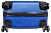 The bottom view of a blue suitcase with four wheels. Produktbild-Vorschau