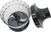 A close-up, overhead view of a black and clear plastic food chopper attachment for a blender or immersion blender, shown next to its black lid. Podgląd zdjęcia produktu