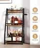 A multi-shelf wine rack filled with bottles and glasses, with accompanying icons and text on the right side. Produktbild-Vorschau