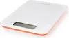 A digital kitchen scale with an orange trim, set against a white background. Produktbild-Vorschau