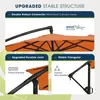 Close-up marketing image showing the structural details of an orange patio umbrella. Produktbild-Vorschau