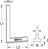 A technical drawing of a set square with dimensions labeled. Anteprima dell’immagine prodotto