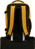 The back of a yellow and black backpack is shown attached to a black suitcase. Produktbild-Vorschau