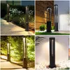 Collage of four images showing modern outdoor bollard lights in various garden settings. Anteprima dell’immagine prodotto
