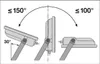 Diagram showing the adjustable angles of an LED floodlight. Voir les images du produit