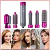 A collage showing a hair styling tool set with various attachments and four women with different hairstyles. Produktbild-Vorschau