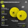 Two yellow pickleballs with the JOOLA logo are displayed against a dark, textured background. Text and icons highlight product features. Produktbild-Vorschau