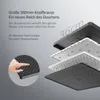 A close-up of a shower head with text describing its features. Produktbild-Vorschau
