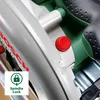 A close-up view of a red button on a power tool, with a green and silver casing. Podgląd zdjęcia produktu
