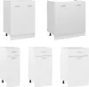 A collage of five white kitchen cabinets with silver handles, displayed against a white background. Náhľad obrázku produktu