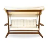 A wooden swing set with beige cushions and a canopy, presented on a white background. Produktbild-Vorschau