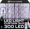 A product image for LED string lights, showing the lights draped like a curtain, with product features highlighted in circles. Náhled obrázku produktu