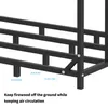 Close-up of a black metal firewood rack, showing dimensions and a descriptive text. Podgląd zdjęcia produktu