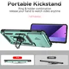 A phone case with a ring stand and camera protection is shown, along with marketing text and comparison images. Produktbild-Vorschau