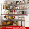 A kitchen shelf unit filled with various kitchenware and food items. Voir les images du produit