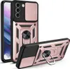 A product shot of a phone case with a sliding camera cover and a ring stand, shown from two angles. Produktbild-Vorschau