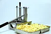 A vertical potato chip slicer with two trays of cut potatoes in front of it. Náhled obrázku produktu