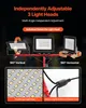 A marketing image showcasing the adjustable features and components of a multi-head LED work light. Podgląd zdjęcia produktu