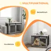A collage showing a dog crate that doubles as a side table, with a dog inside one of the images. Anteprima dell’immagine prodotto