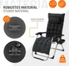 A recliner chair with informational callouts about its material and features. Produktbild-Vorschau