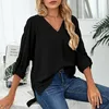 ASKSA Damen Bluse Chiffon Elegant V-Ausschnitt Langarm Hemd Produktbild-Vorschau 5