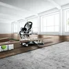 A miter saw is set up on a wooden floor in a room with large windows, suggesting a construction or renovation setting. Podgląd zdjęcia produktu