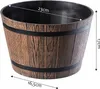 A wooden-look planter pot with dimensions indicated. Náhľad obrázku produktu