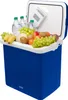 A blue cooler box filled with various fruits and bottles of water, with its lid open. Produktbild-Vorschau