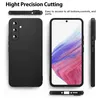 A black phone case is shown from multiple angles, with a phone inside one of the views. Text highlights precision cutting and easy access to buttons and ports. Produktbild-Vorschau
