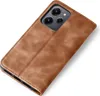 A brown leather flip case for a smartphone is shown against a white background. Produktbild-Vorschau