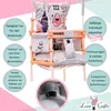 A baby swing with descriptive text overlays and a logo. Produktbild-Vorschau