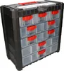 A black and clear plastic storage organizer with red drawer pulls, shown against a white background. Produktbild-Vorschau