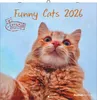 A close-up selfie of an orange cat against a light blue sky background, with text overlay indicating it's a 'Funny Cats 2026' calendar. Produktbild-Vorschau