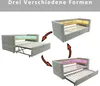 A diagram showing the transformation of a sofa into a bed, with arrows indicating the sequence of changes. Náhled obrázku produktu