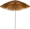 A straw beach umbrella with a white pole against a white background. Produktbild-Vorschau