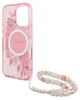 A pink floral iPhone case with a white MagSafe ring and a pink beaded wrist strap. Anteprima dell’immagine prodotto