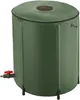 A green water barrel with a black mesh opening on top and a spigot on the side. Produktbild-Vorschau