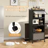 A kitchen shelf unit is shown in a kitchen setting, with text overlays highlighting its features. Produktbild-Vorschau
