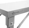 A close-up view of a stainless steel table leg and surface. Produktbild-Vorschau