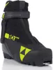 A single black and yellow Fischer RC3 Combi cross-country ski boot is shown against a white background. Produktbild-Vorschau