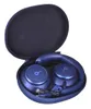 A pair of blue headphones inside their open blue carrying case. Náhled obrázku produktu